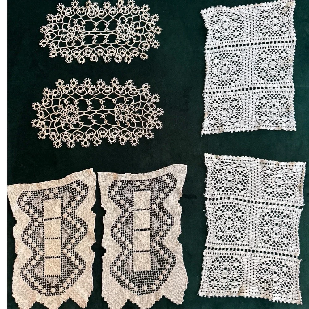 Vintage Handmade Lace Doily Lot Filet Crochet Tatting Linen 6 Pc Cottagecore